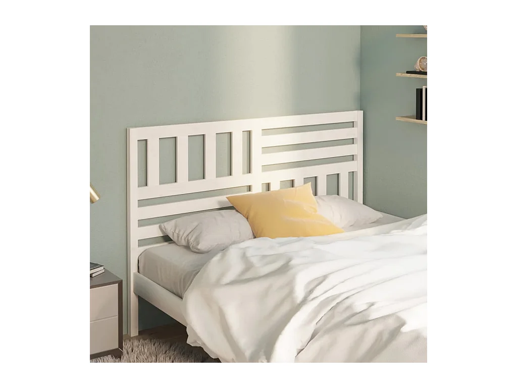 Testiera per Letto Bianca 126x4x100cm in Legno Massello di Pino