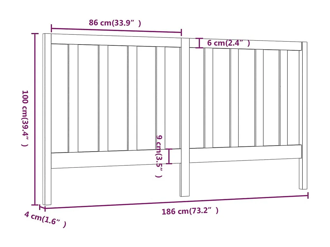 Hoofdbord 186x4x100 cm massief grenenhout zwart