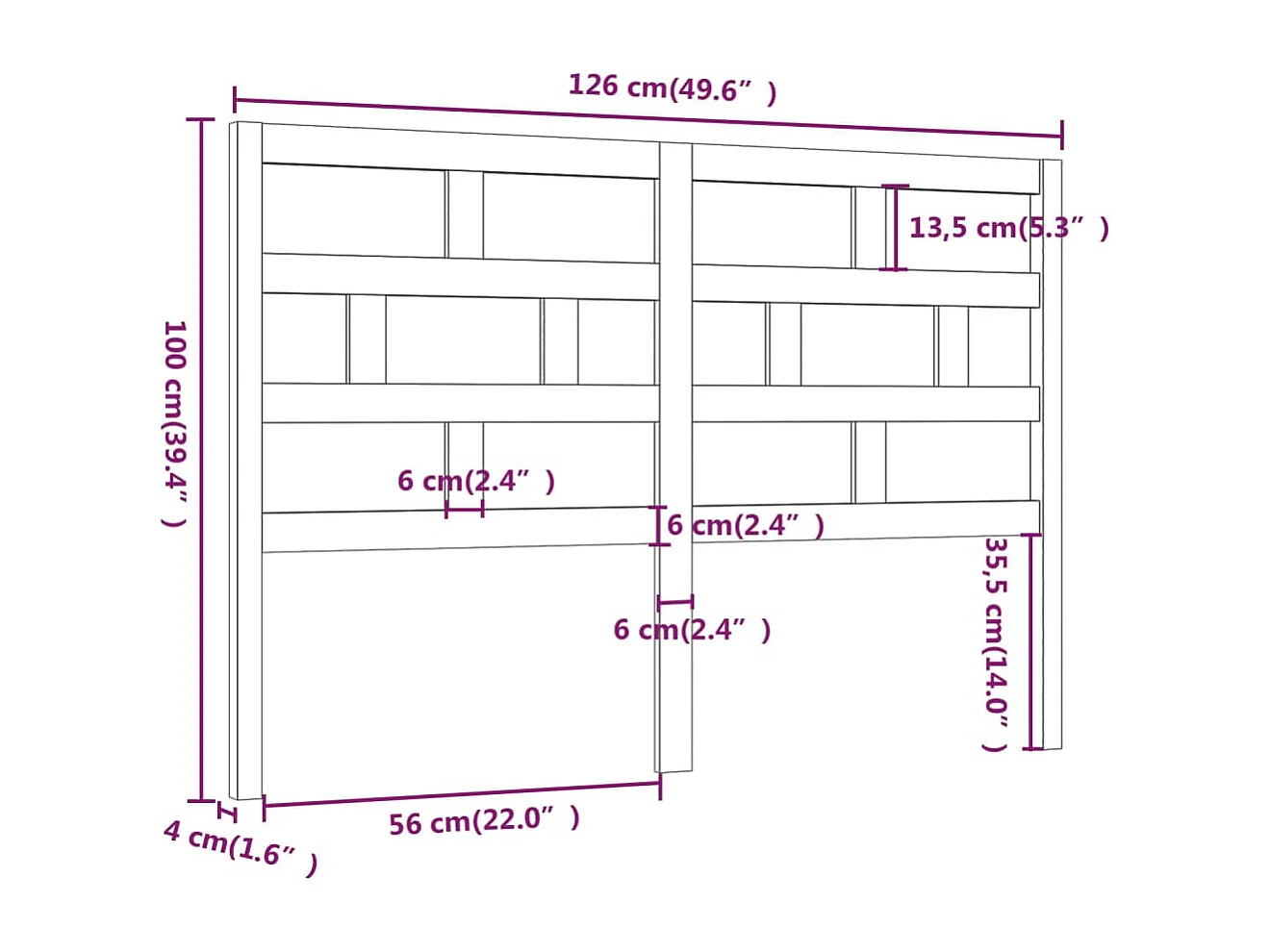 Hoofdbord 126x4x100 cm massief grenenhout wit