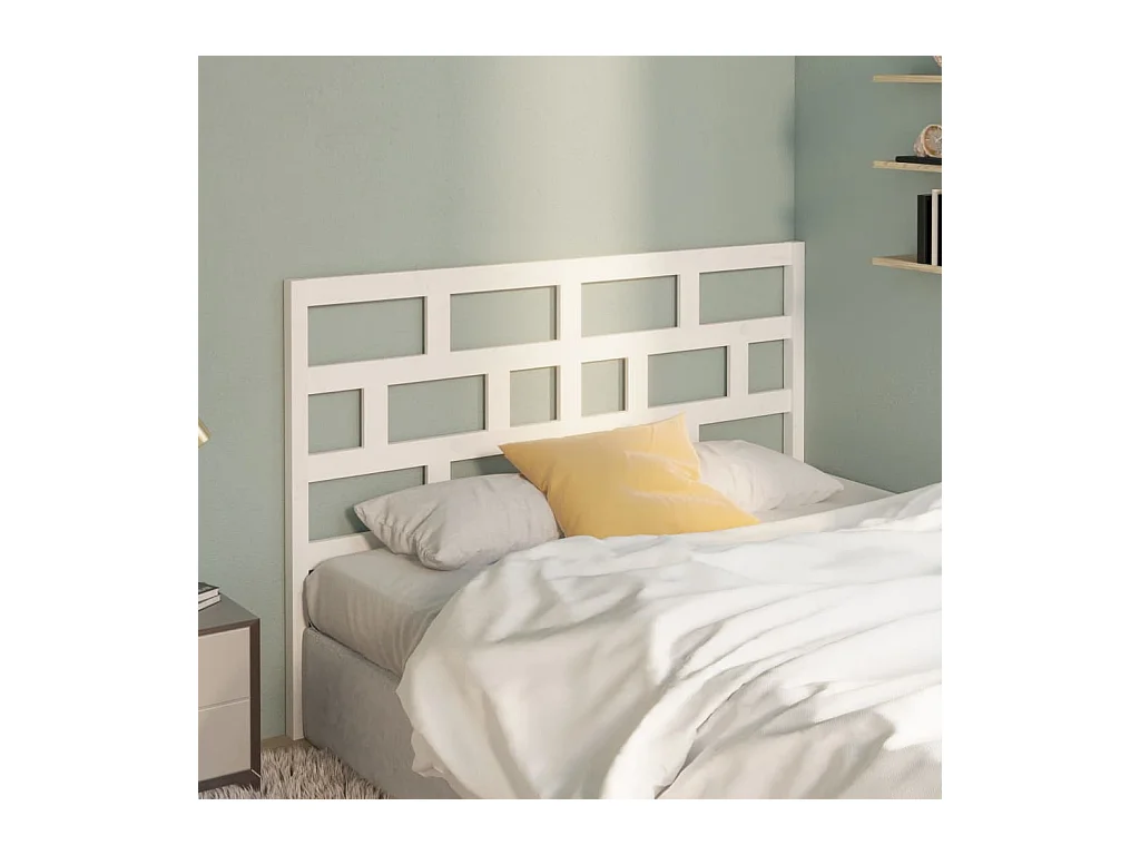 Testiera per Letto Bianca 126x4x100cm in Legno Massello di Pino