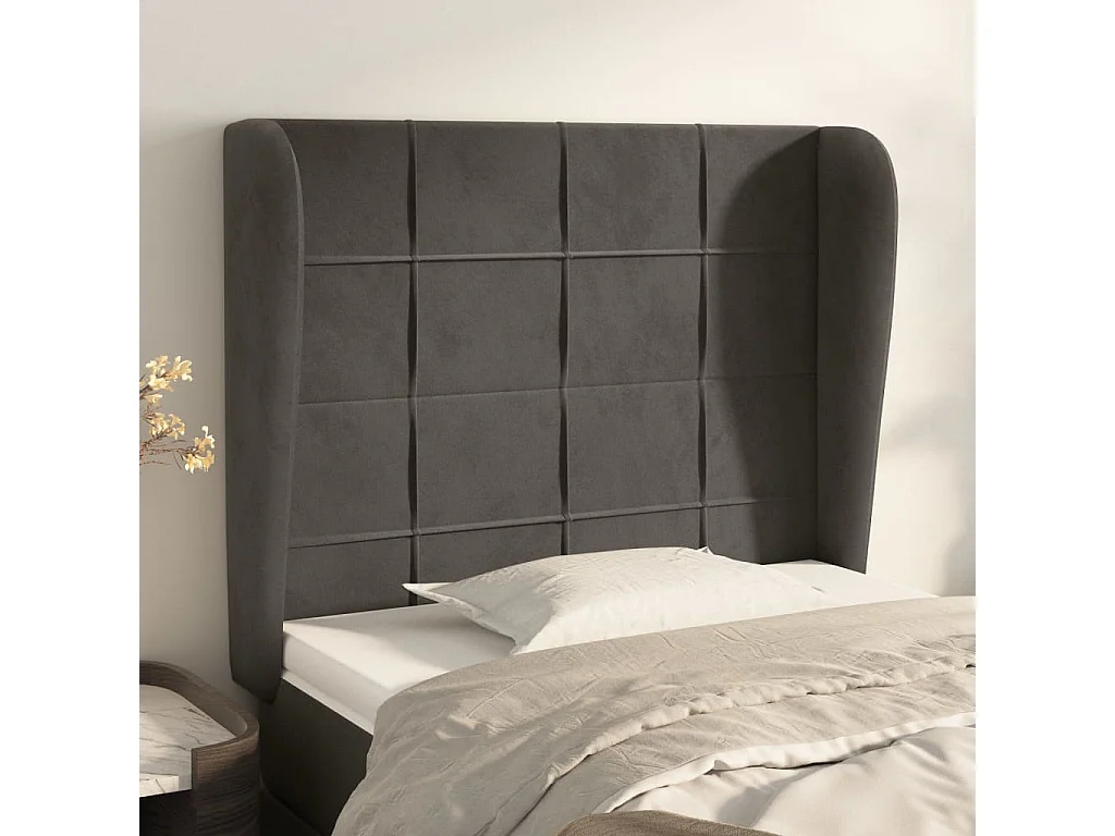 Testiera ad Orecchio Grigio Scuro 83x23x118/128 cm in Velluto