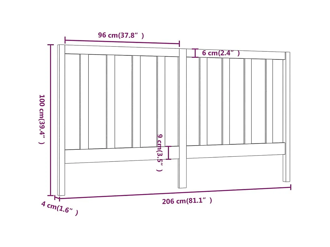 Tête de lit Marron miel 206x4x100 cm Bois massif de pin