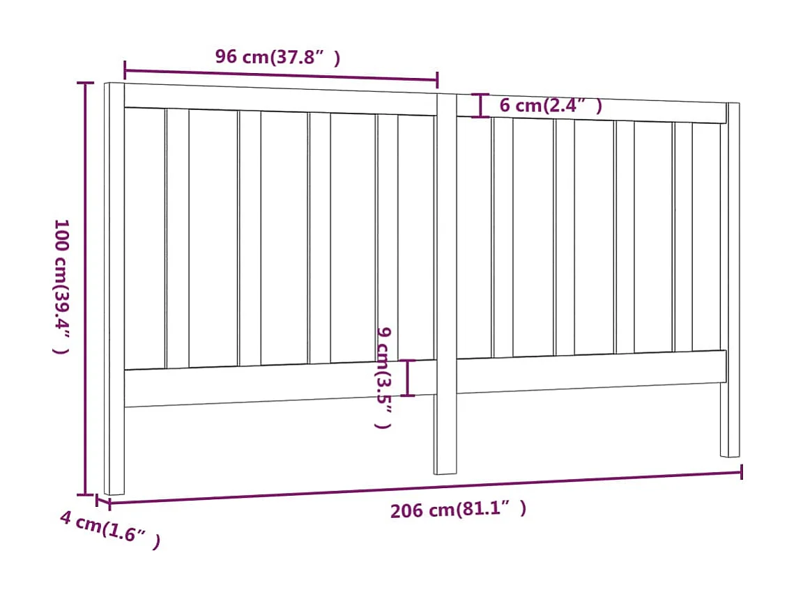 Cabeceira de cama 206x4x100 cm pinho maciço castanho mel