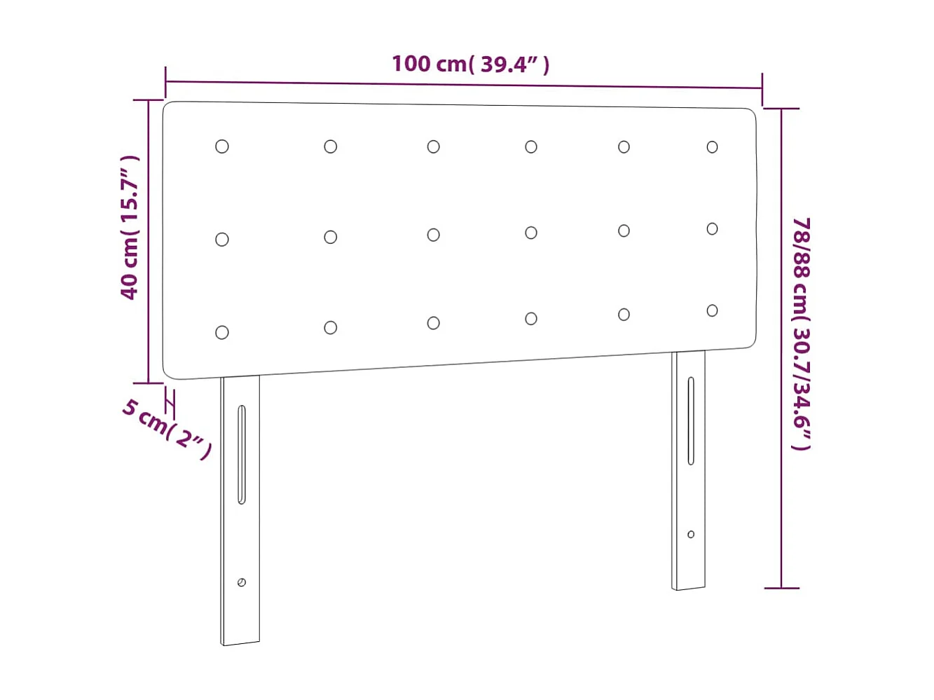 Testiera a LED Nera 100x5x78/88 cm in Tessuto