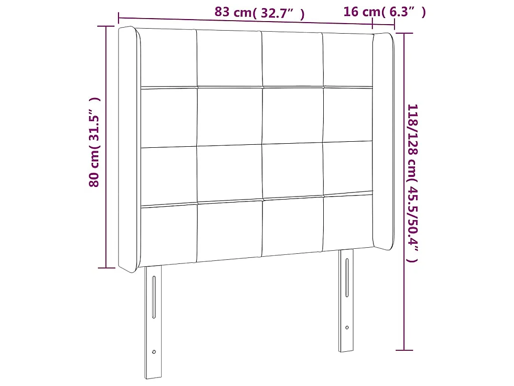 Testiera ad Orecchio Grigio Scuro 83x16x118/128 cm in Velluto