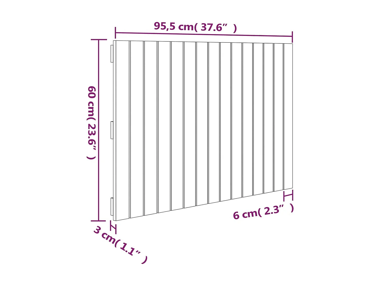 Cabecero de cama de pared madera maciza pino negro 95,5x3x60 cm