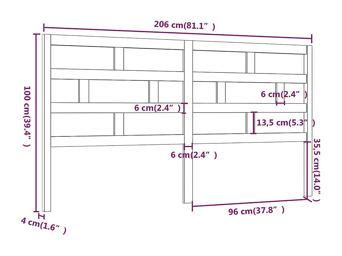 Hoofdbord 206x4x100 cm massief grenenhout honingbruin