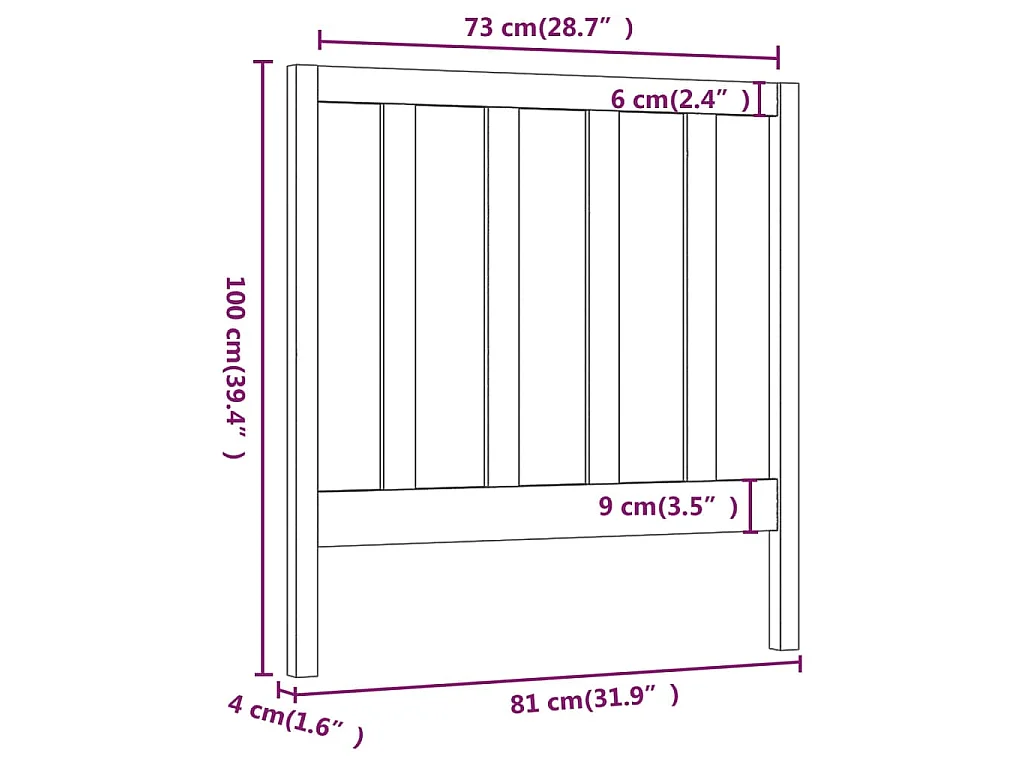 Testiera per Letto 81x4x100 cm in Legno Massello di Pino