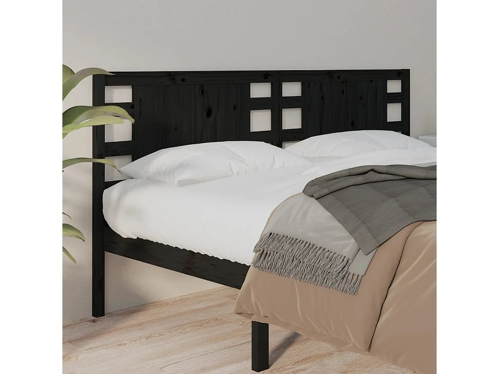 Tête de lit Noir 146x4x100 cm Bois massif de pin