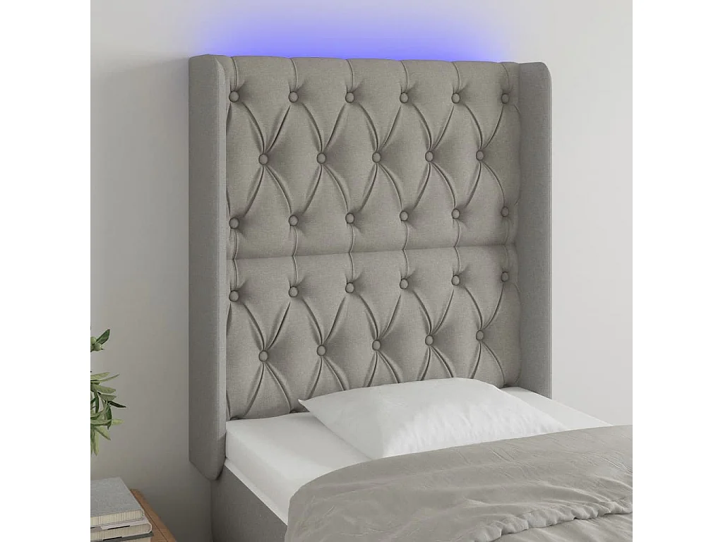 Hoofdbord LED 83x16x118/128 cm stof lichtgrijs