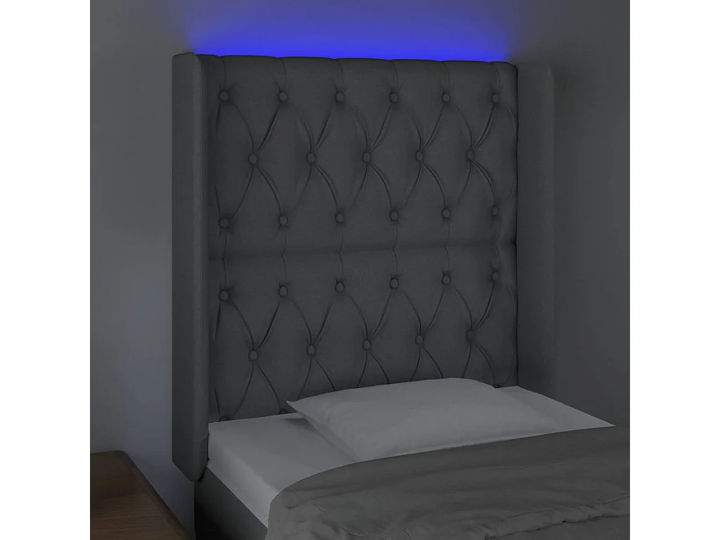 Hoofdbord LED 83x16x118/128 cm stof lichtgrijs