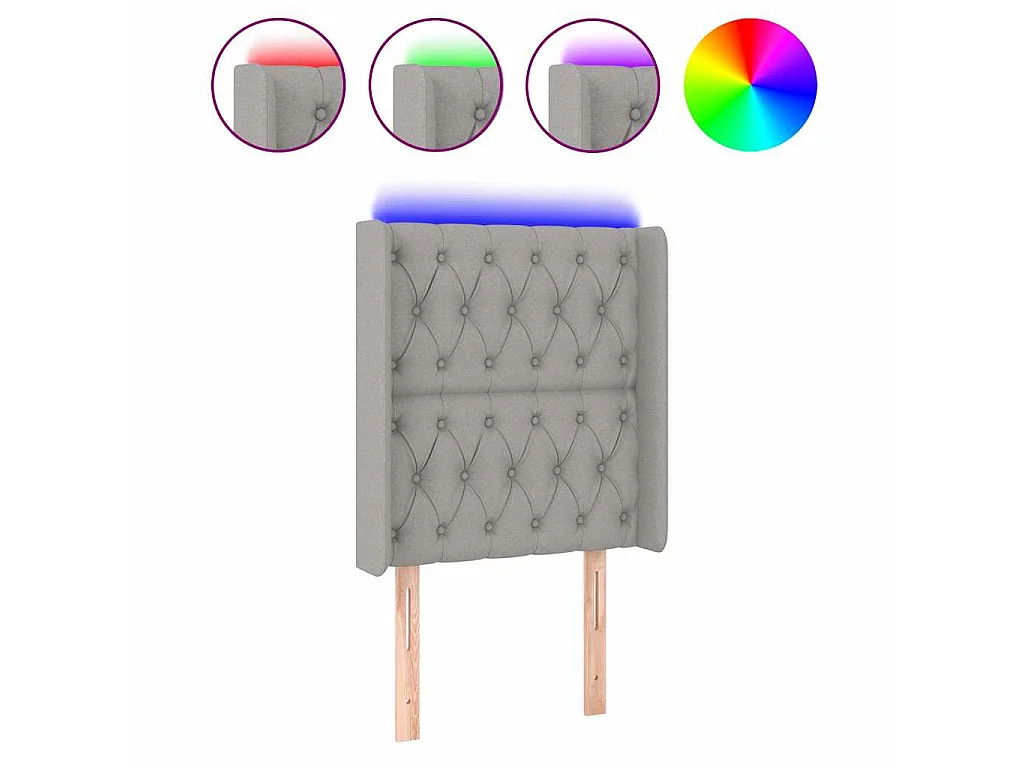 Testiera a LED Grigio Chiaro 83x16x118/128 cm in Tessuto