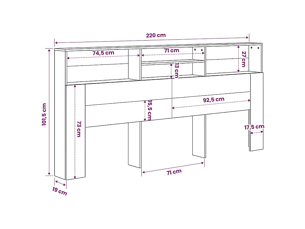 Armoire de tête de lit Blanc 220x19x101,5 cm