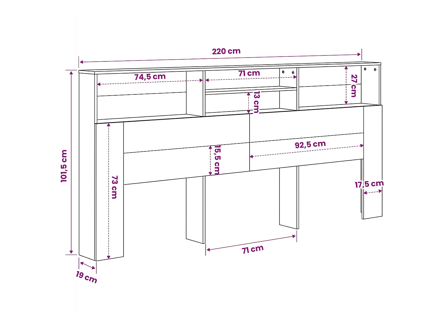 Armoire de tête de lit Blanc 220x19x101,5 cm