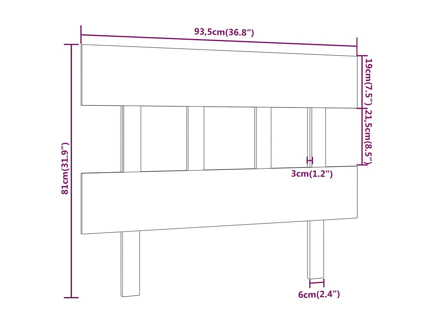 Testiera per Letto 93,5x3x81 cm in Legno Massello di Pino
