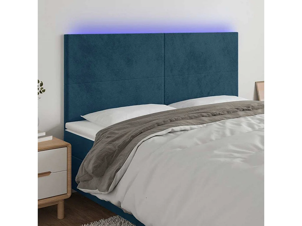 Tête de lit à LED Bleu foncé 160x5x118/128 cm Velours