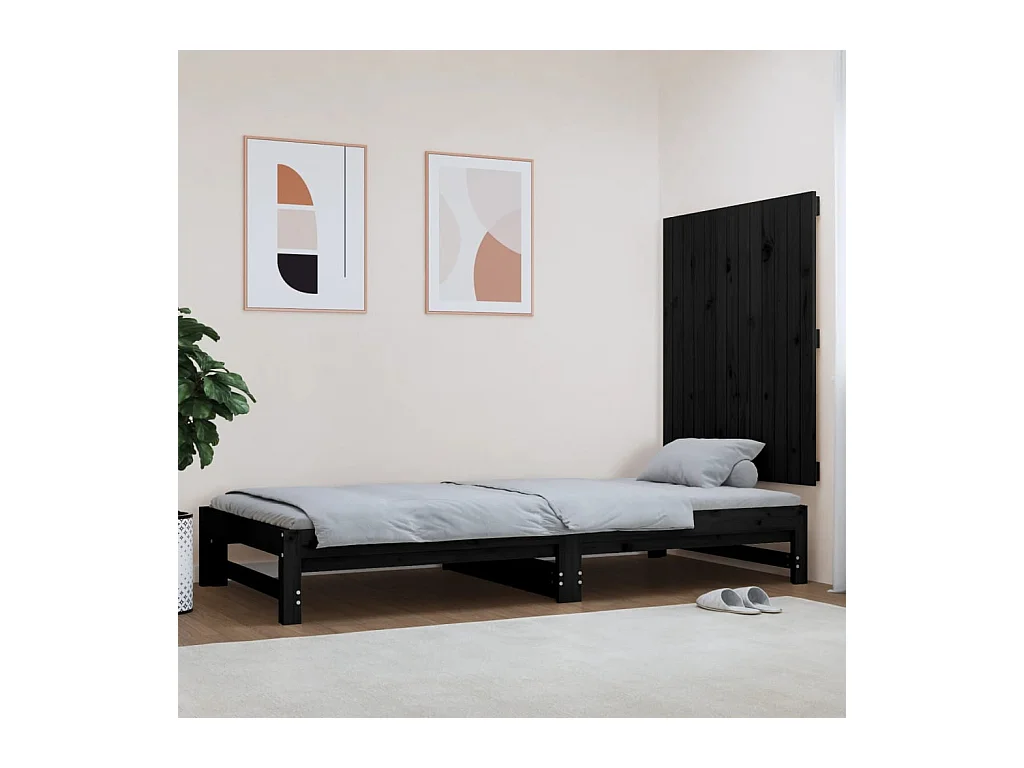 Tête de lit murale Noir 82,5x3x90 cm Bois massif de pin