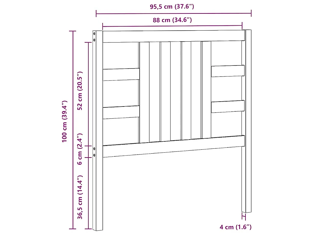 Kopfteil Schwarz 96x4x100 cm Massivholz Kiefer