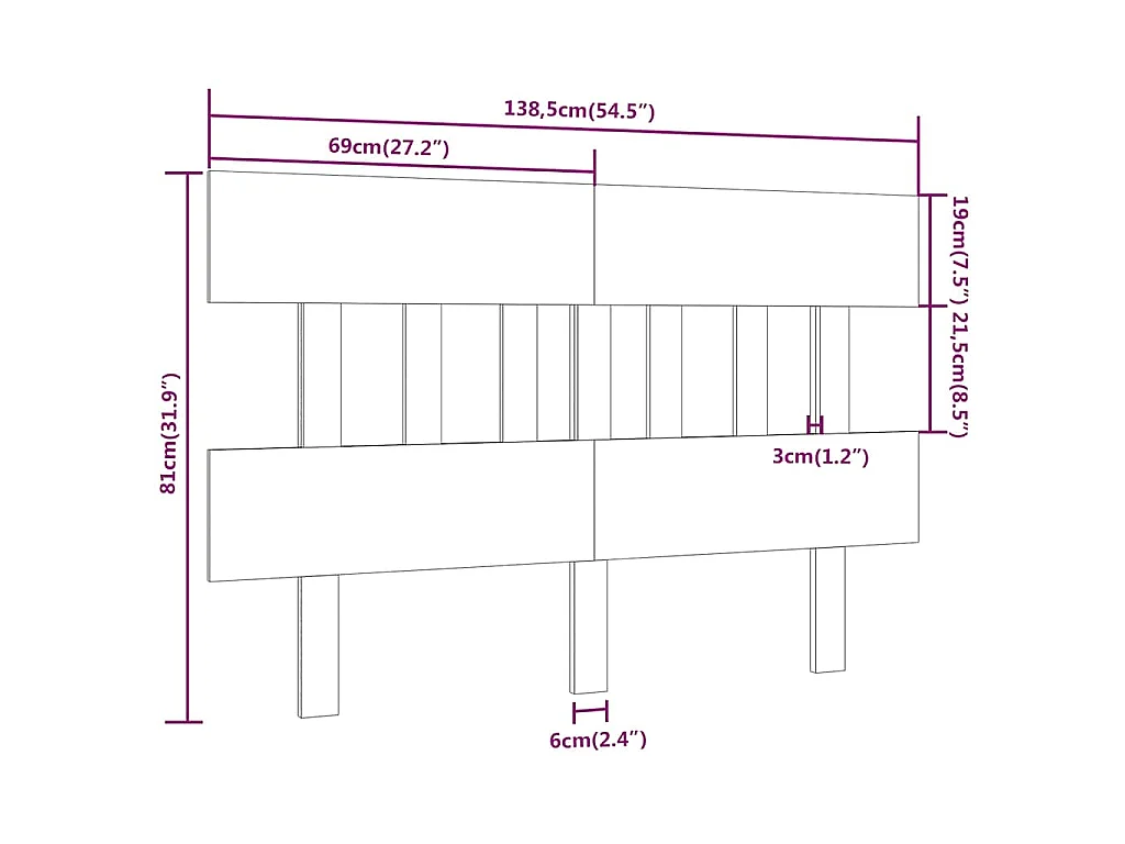 Tête de lit Gris 138,5x3x81 cm Bois massif de pin