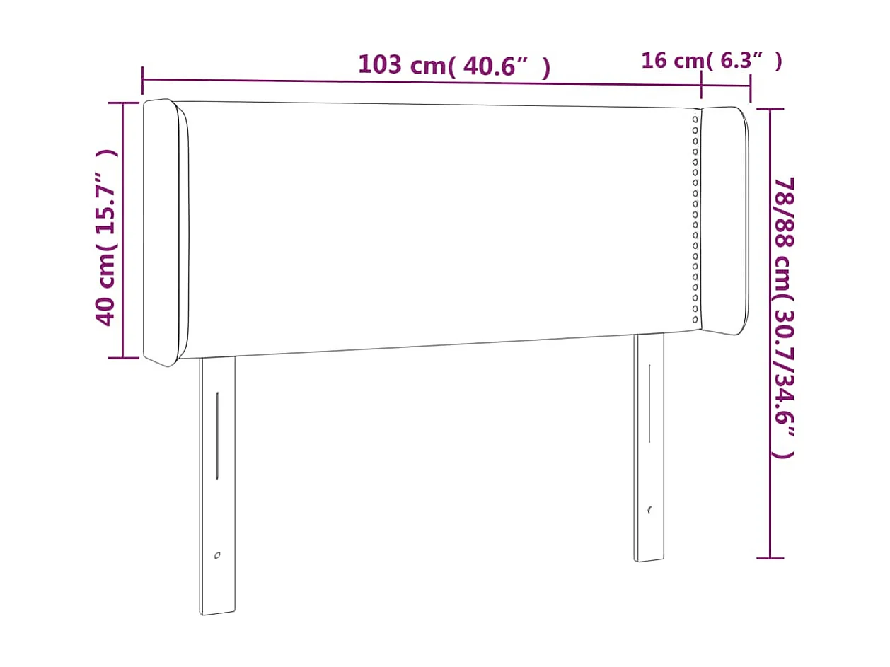 Testiera a LED Nera 103x16x78/88 cm in Velluto