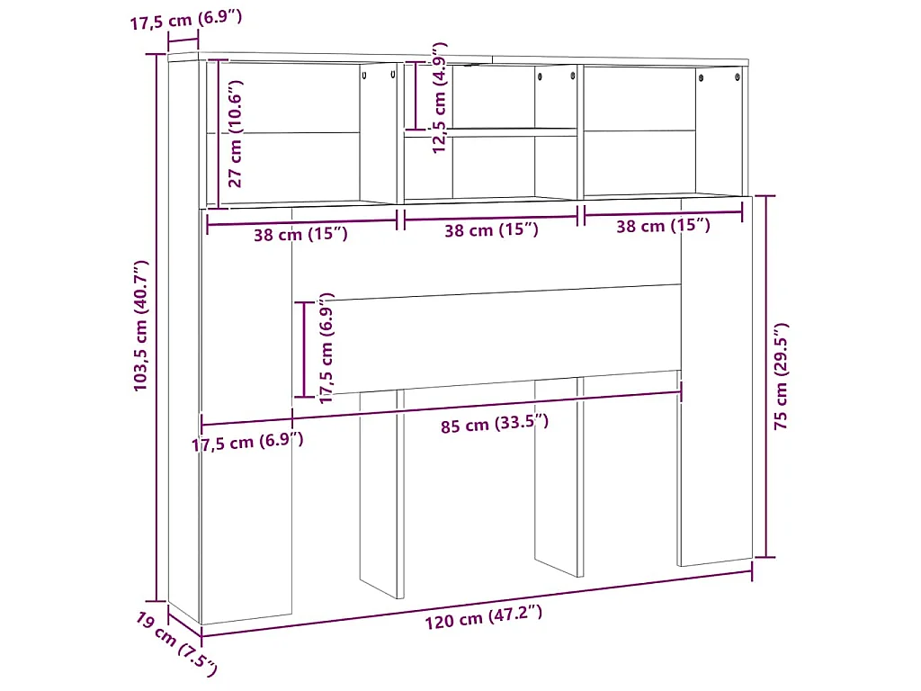 Cabeceira de cama com armário 120x19x103,5 cm branco