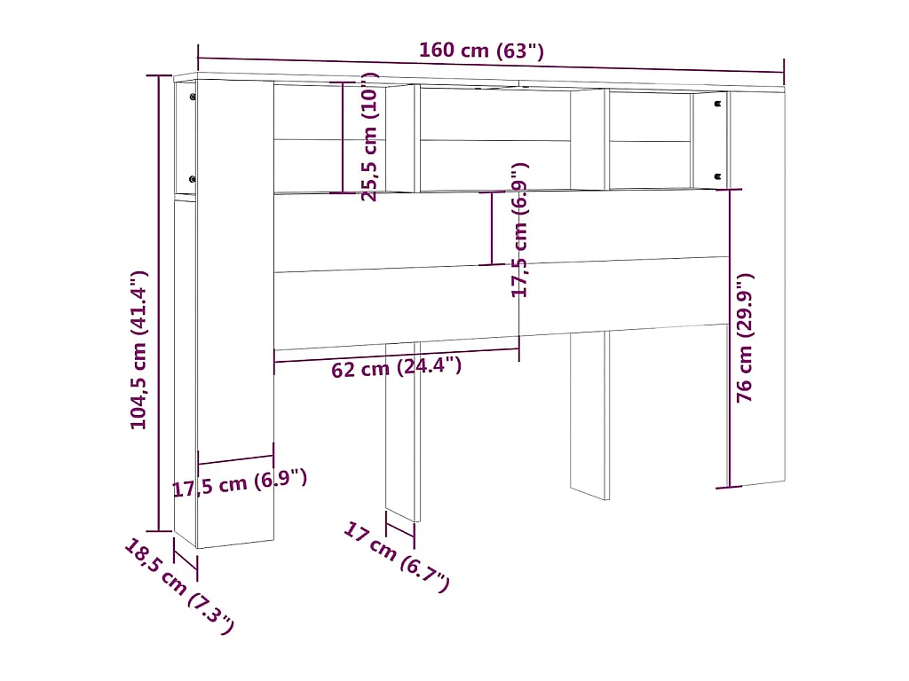Armoire de tête de lit Gris béton 160x18,5x104,5 cm