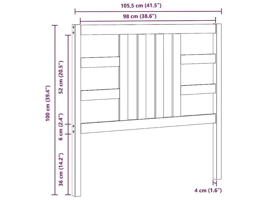 Hoofdbord 106x4x100 cm massief grenenhout grijs