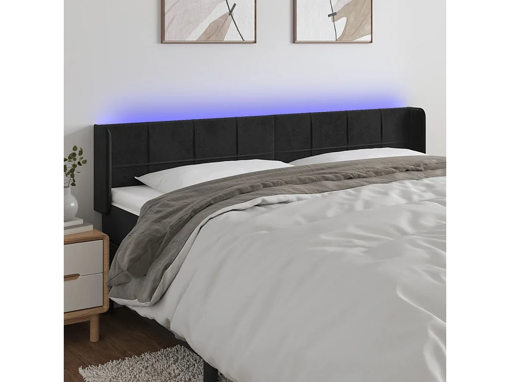Cabeceira de cama c/ luzes LED veludo 203x16x78/88 cm preto
