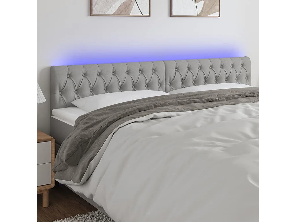 Hoofdbord LED 200x7x78/88 cm stof lichtgrijs