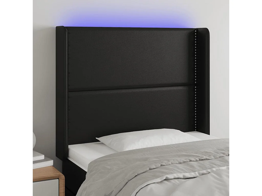 Testiera a LED nero 93x16x118/128 cm in Similpelle