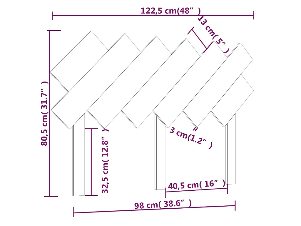 Tête de lit Noir 122,5x3x80,5 cm Bois massif de pin