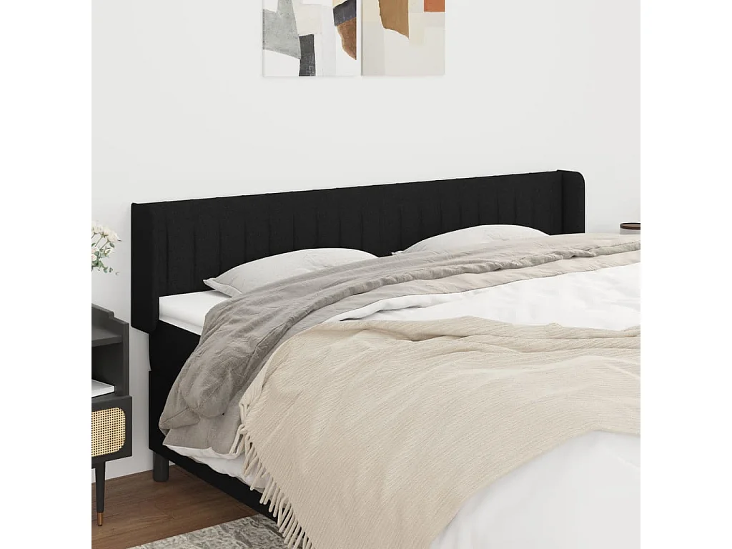 Hoofdbord met randen 203x16x78/88 cm stof zwart