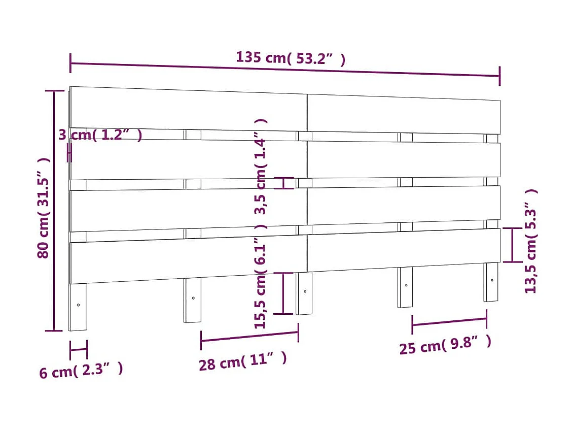 Hoofdbord 135x3x80 cm massief grenenhout wit