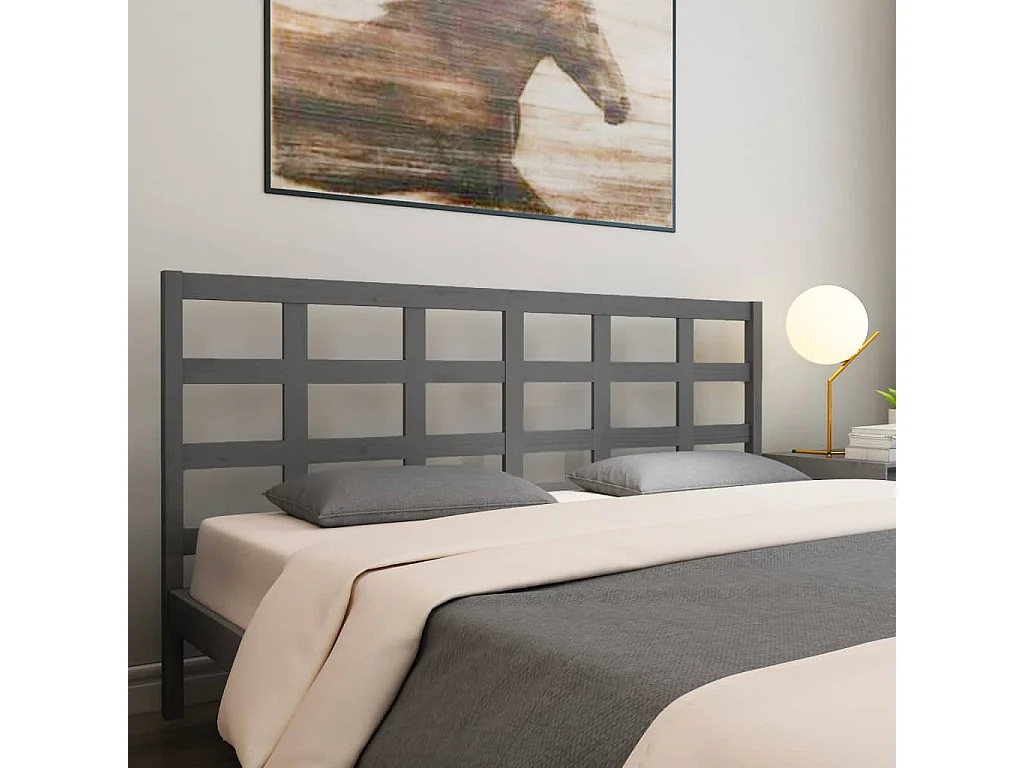 Testiera per Letto Grigia 185,5x4x100 cm Legno Massello di Pino