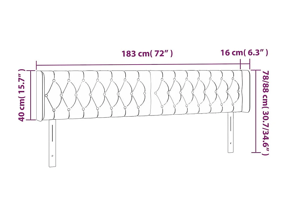Hoofdbord met randen 183x16x78/88 cm fluweel donkergrijs