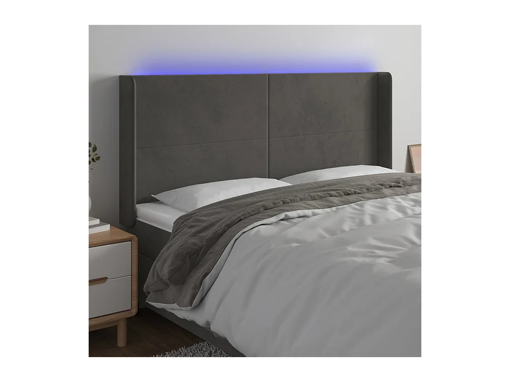 Testiera a LED Grigio Scuro 203x16x118/128cm in Velluto