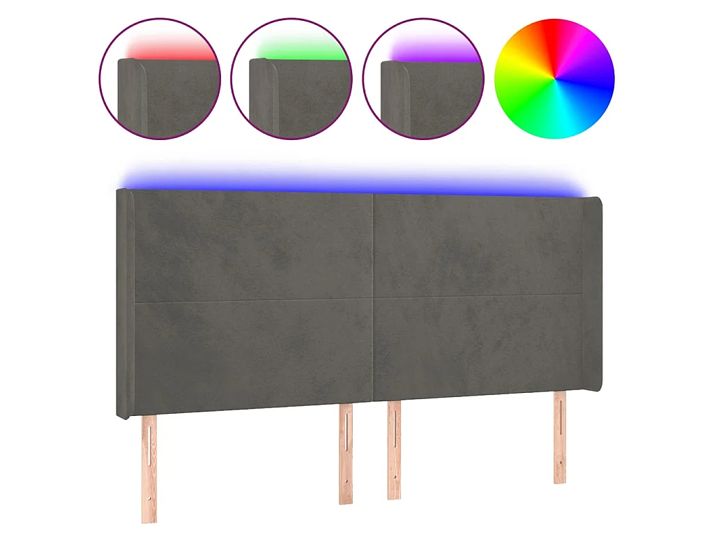 Tête de lit à LED Gris foncé 203x16x118/128 cm Velours