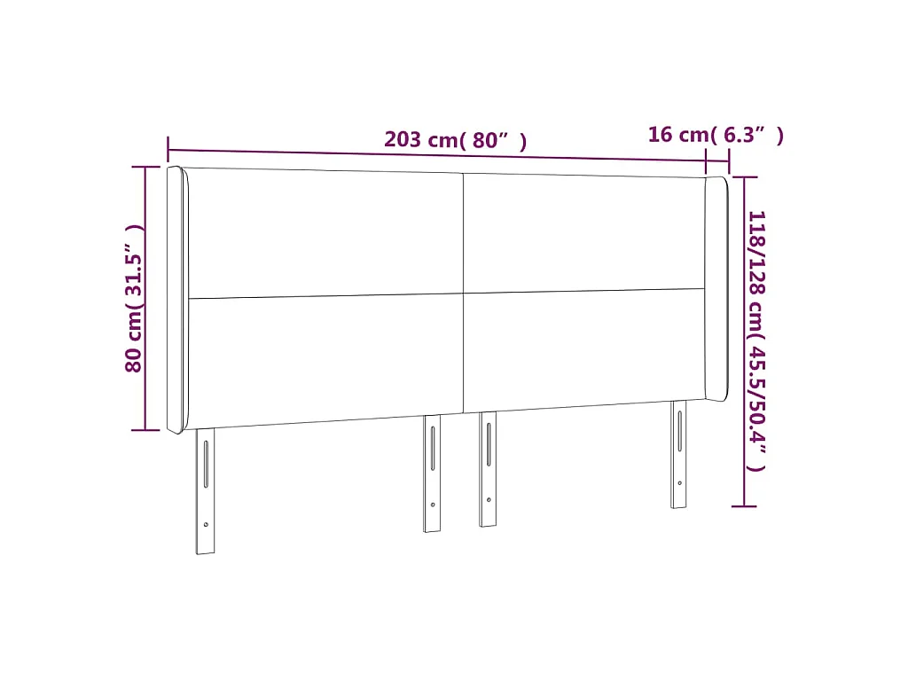 Tête de lit à LED Gris foncé 203x16x118/128 cm Velours
