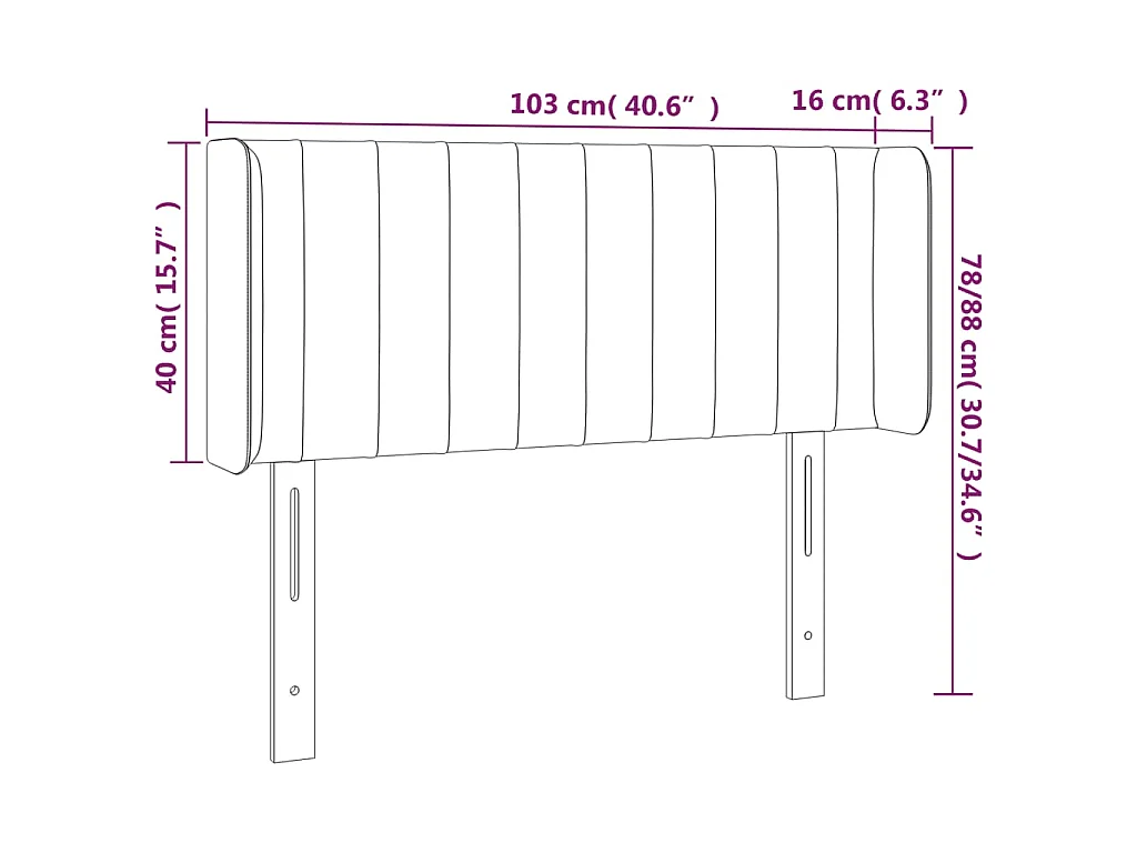 Cabeceira de cama c/ abas tecido 103x16x78/88 cm preto