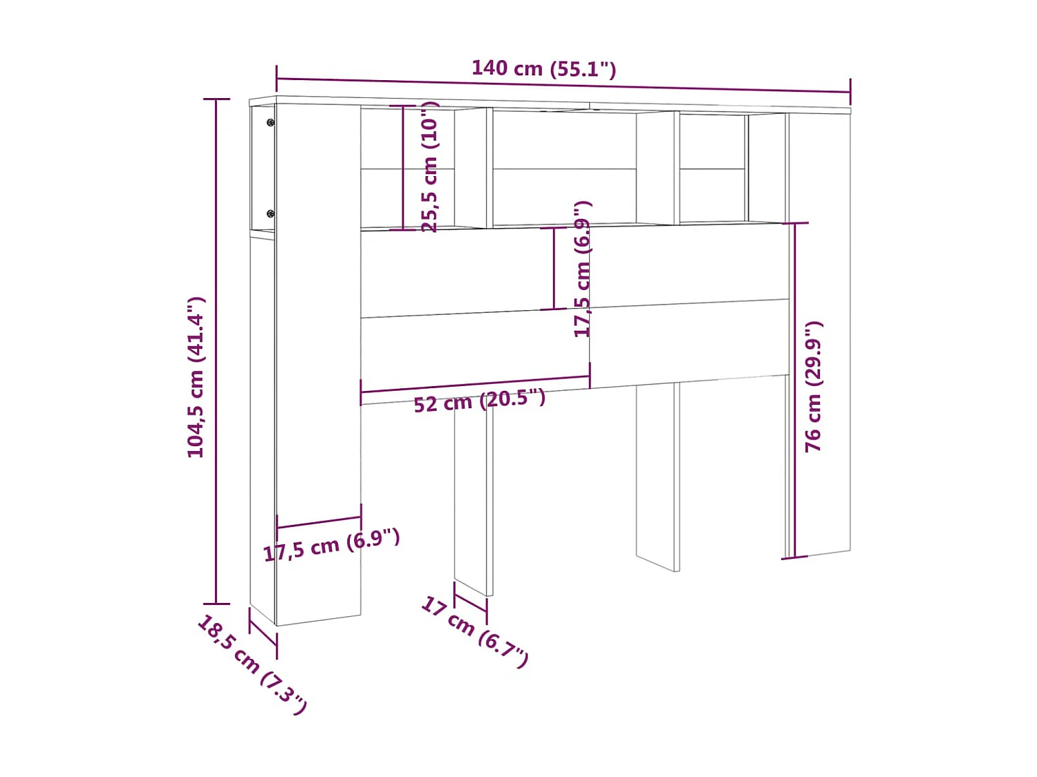 Hoofdbordkast 140x18,5x104,5 cm hoogglans wit