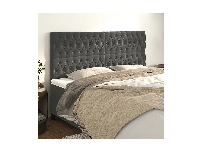 Kopfteile 4 Stk. Dunkelgrau 100x7x78/88 cm Samt