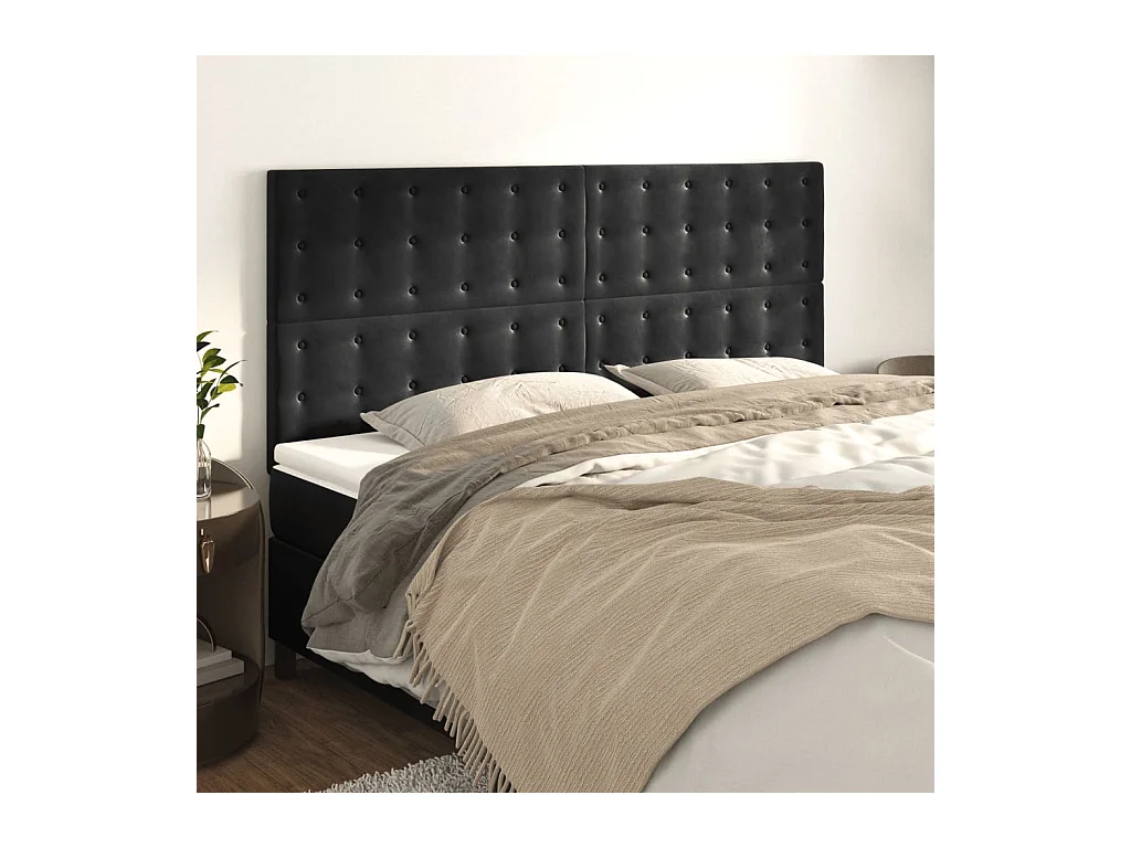 Têtes de lit 4 pcs Noir 100x5x78/88 cm Velours