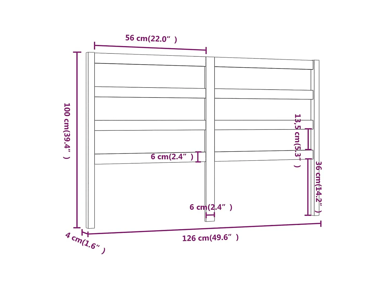 Tête de lit Noir 126x4x100 cm Bois massif de pin