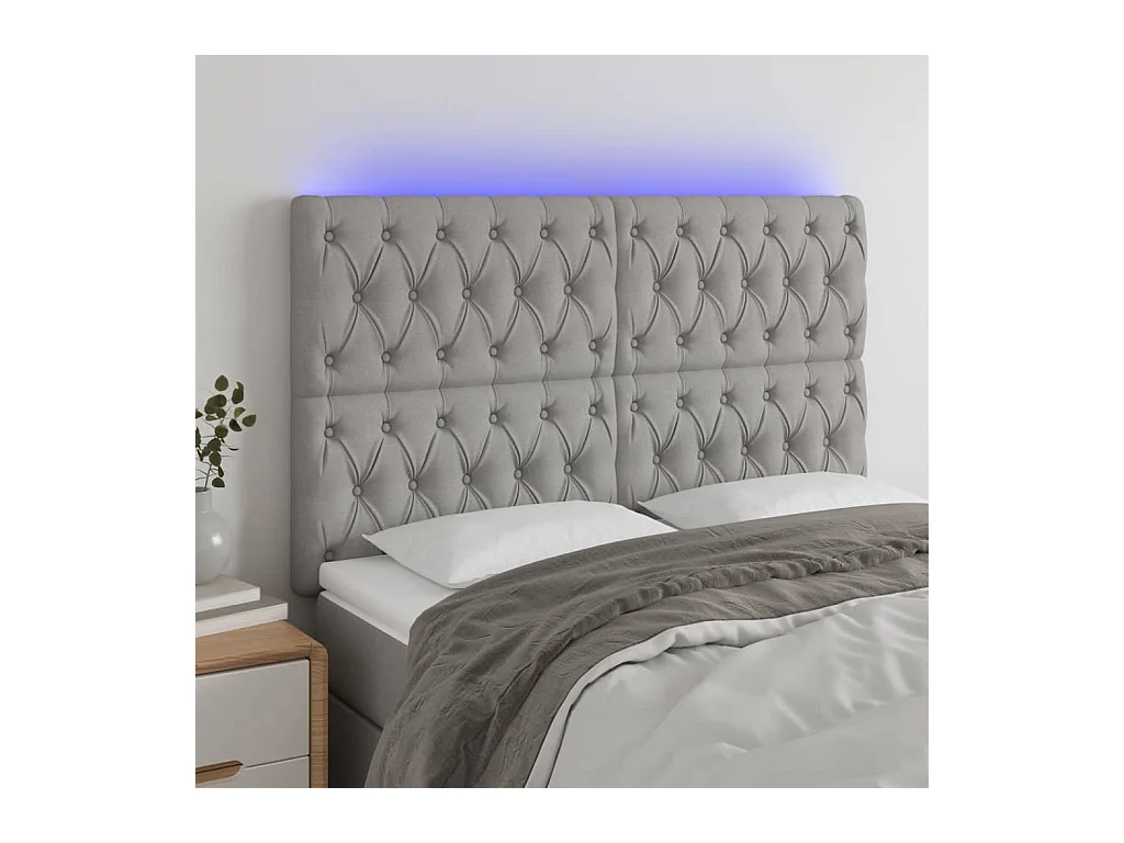 Tête de lit à LED Gris clair 144x7x118/128 cm Tissu