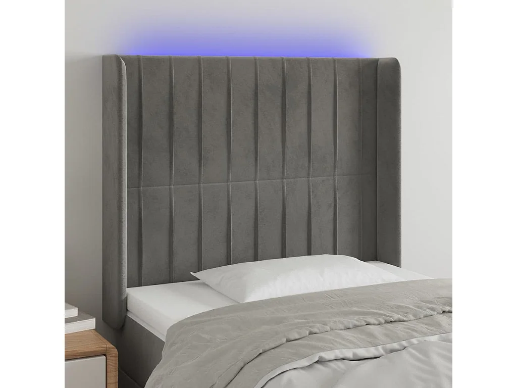 LED Kopfteil Hellgrau 103x16x118/128 cm Samt