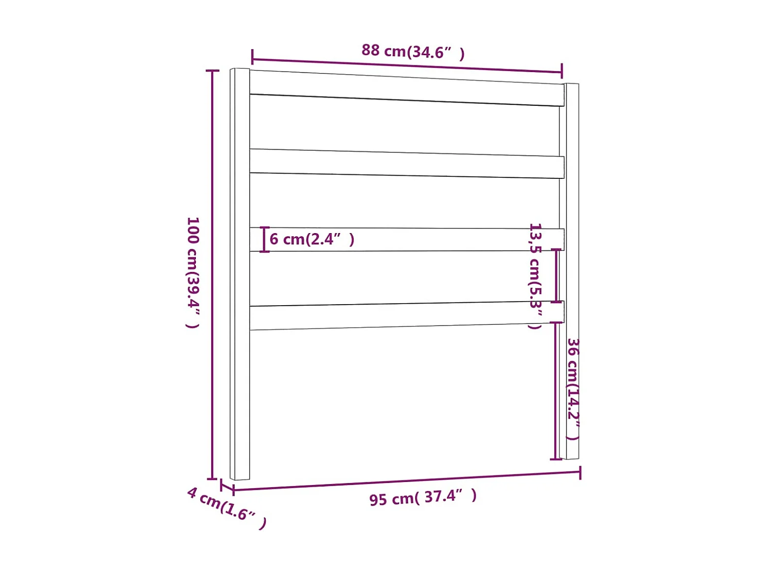 Hoofdbord 95x4x100 cm massief grenenhout zwart