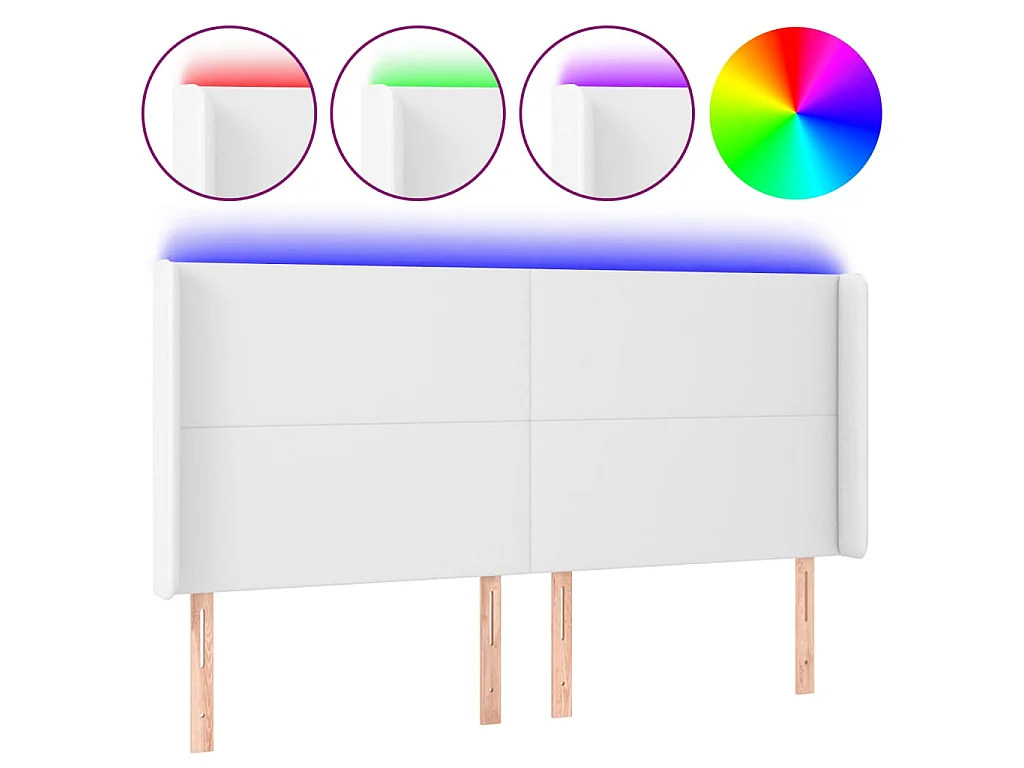 Hoofdbord LED 183x16x118/128 cm kunstleer wit