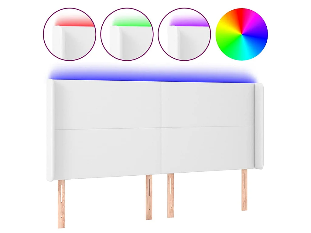 Hoofdbord LED 183x16x118/128 cm kunstleer wit