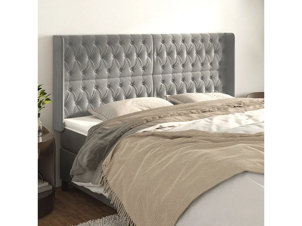 Hoofdbord met randen 203x16x118/128 cm fluweel lichtgrijs