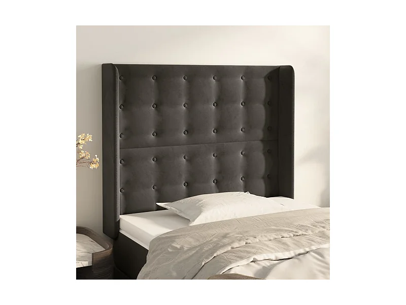 Hoofdbord met randen 93x16x118/128 cm fluweel donkergrijs